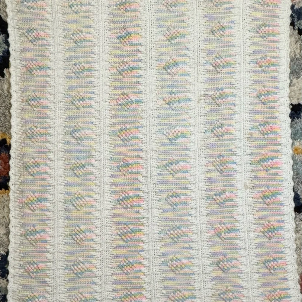 VTG Pastel Knit Baby Blanket Dual Design‎